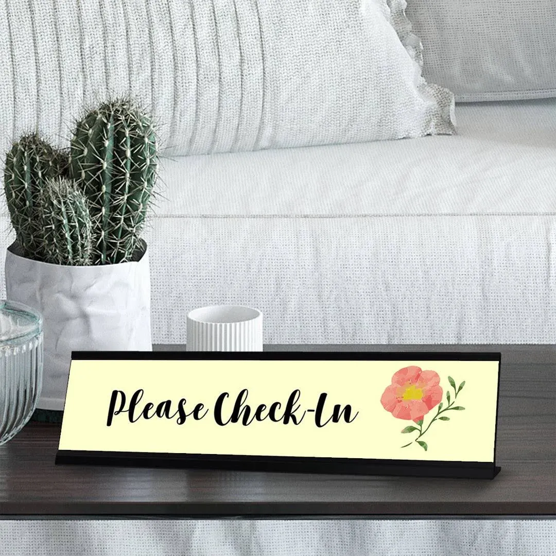 Signs ByLITA Please Check-In Designer Desk Sign 2 x 8