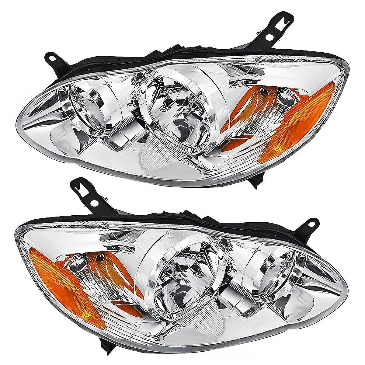 Leavan Chrome Headlights Assembly Fit for 2003 2004 2005 2006 2007 2008 Toyota Corolla All Models, Pair Headlights Included Driver and Passenger Side