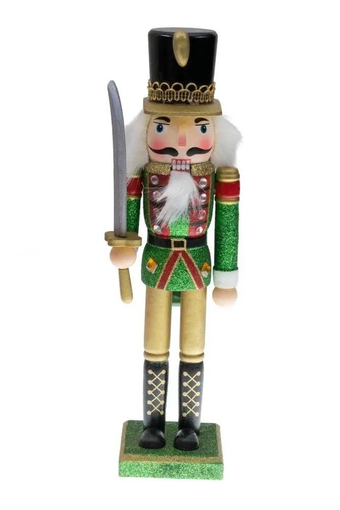 Clever Creations Green Coat 12 Inch Traditional Wooden Nutcracker, Festive Ch...