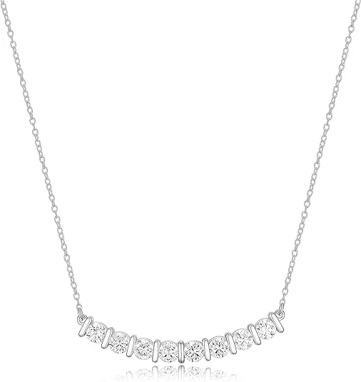 Silver CZ 1-5/8" Curved Bar Necklace, 18" at Morgan & Paige