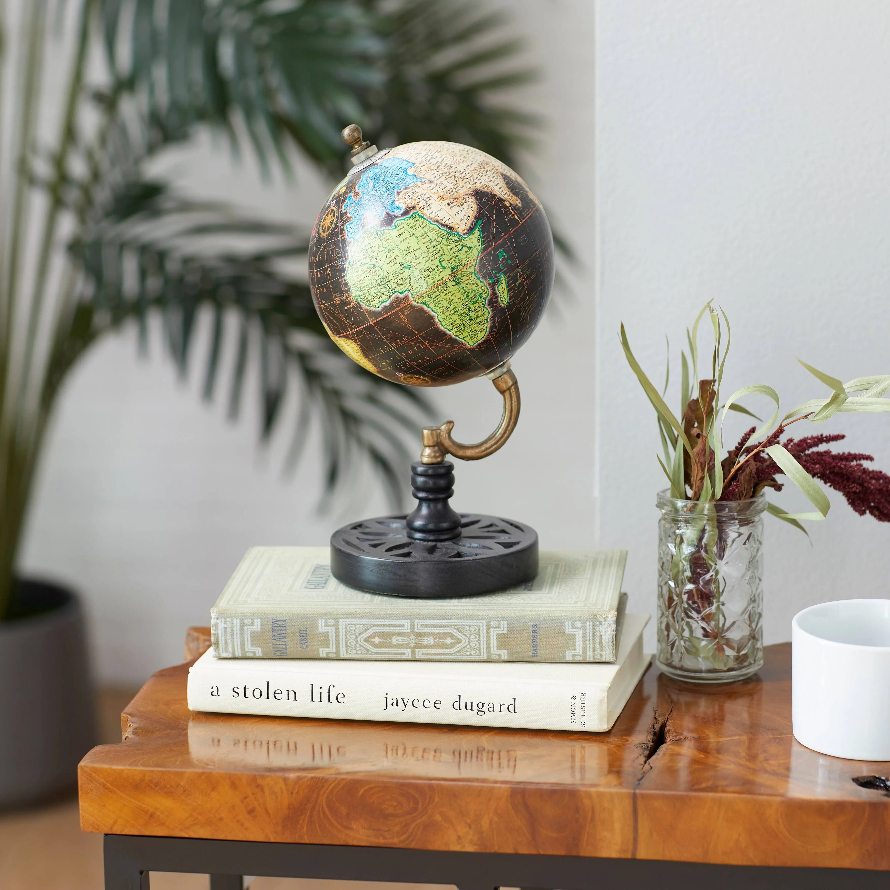 Wood Globe 5" x 5" x 10" Black