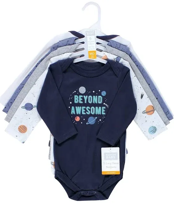 Hudson Baby Cotton Long-Sleeve Bodysuits, Space 5-Pack