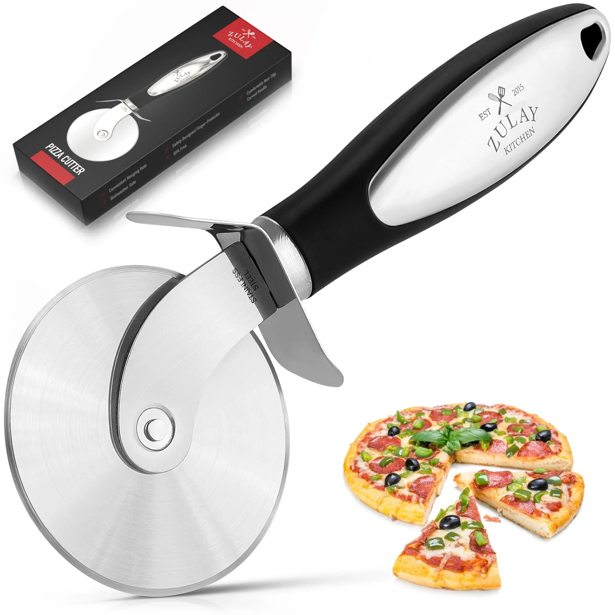 Premium Stainless Steel Pizza Wheel Slicer In Black