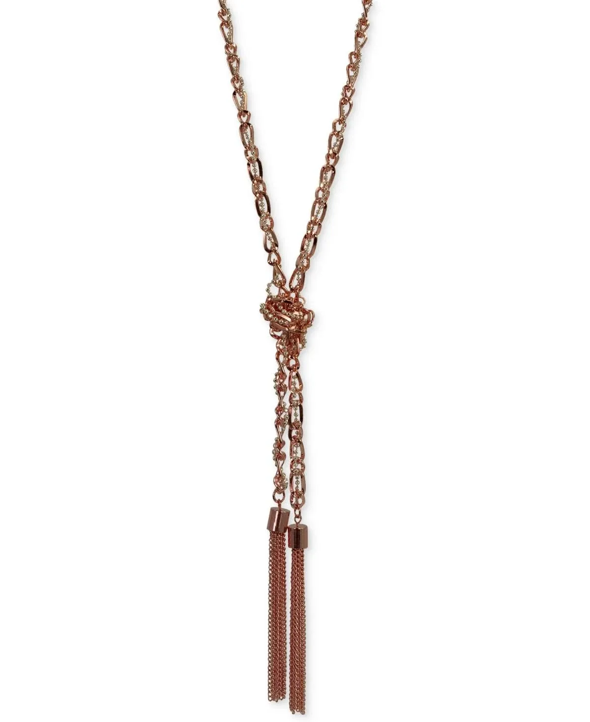 GUESS Two-Tone Long Braided Knot Chain Tassel Necklace