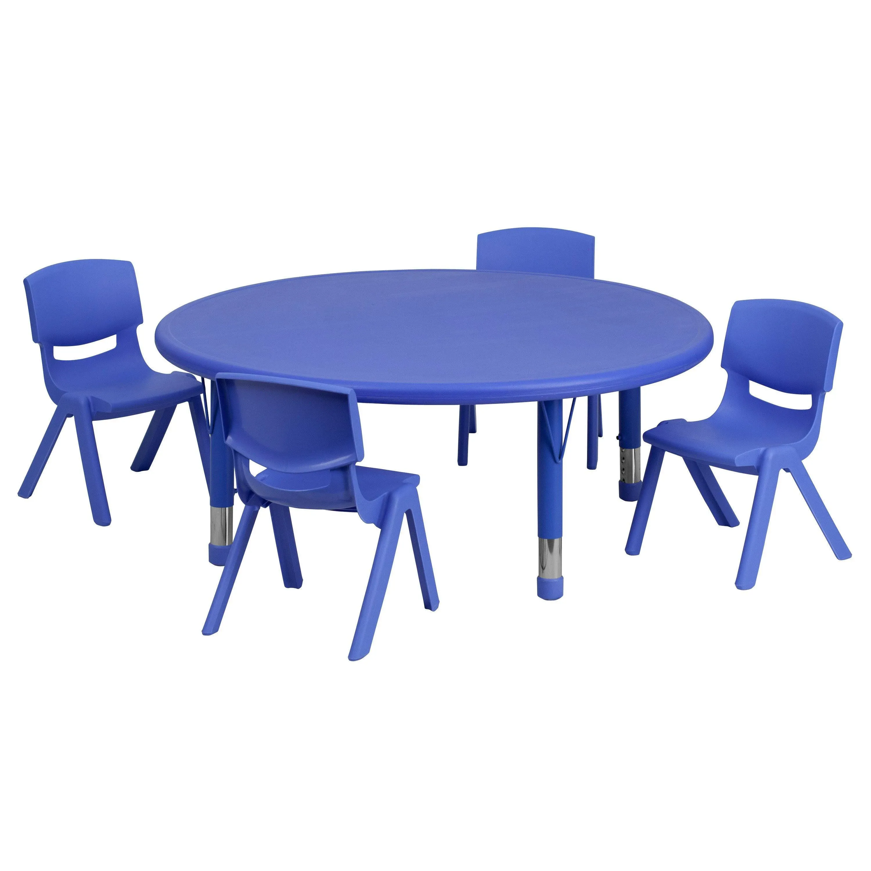 Flash Furniture 45'' Round Blue Plastic Height Adjustable Activity Table Set with ...