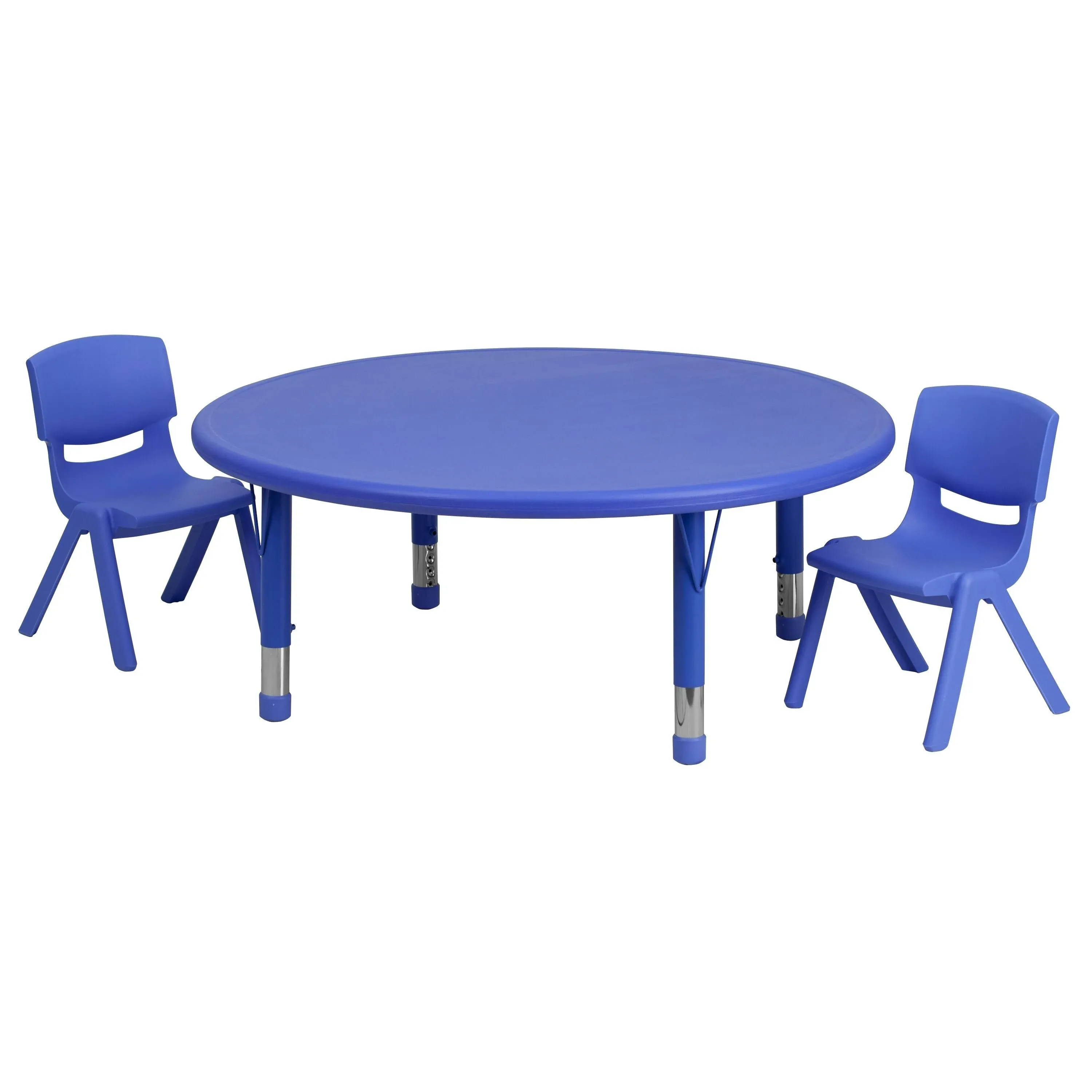 Flash Furniture YU-YCX-0053-2-ROUND-TBL-BLUE-R-GG 45" Blue Plastic Round Adjustable Height Activity Table with Two Chairs