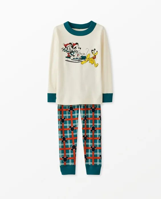 Girls' & Boys' Disney Mickey Mouse Classic Holiday Plaid Long John Pajama Set, Mickey Holiday Plaid in - Size Little Kids 6-7 by Hanna Andersson