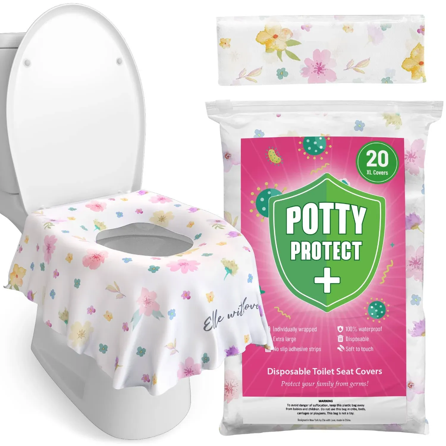 20 Pack Extra Large Disposable Toilet Seat Covers (Floral) by Eli with Love ...