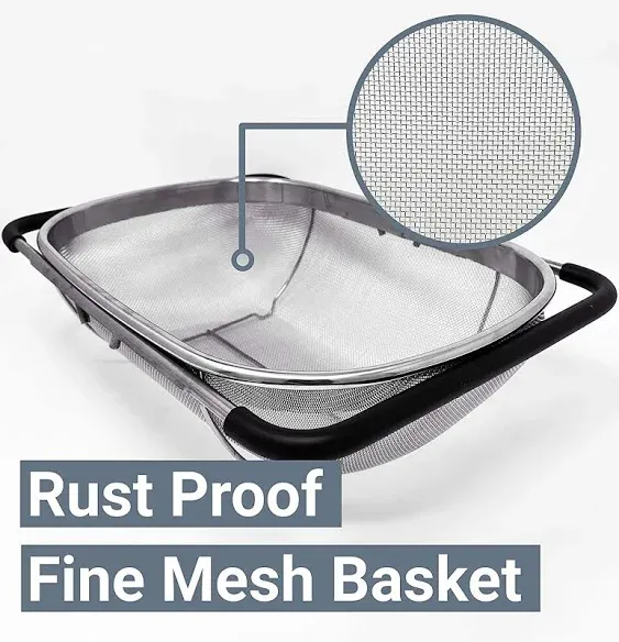 NEW Over-the-Sink Stainless Steel Expandable Mesh Strainer Basket Rubber Grip