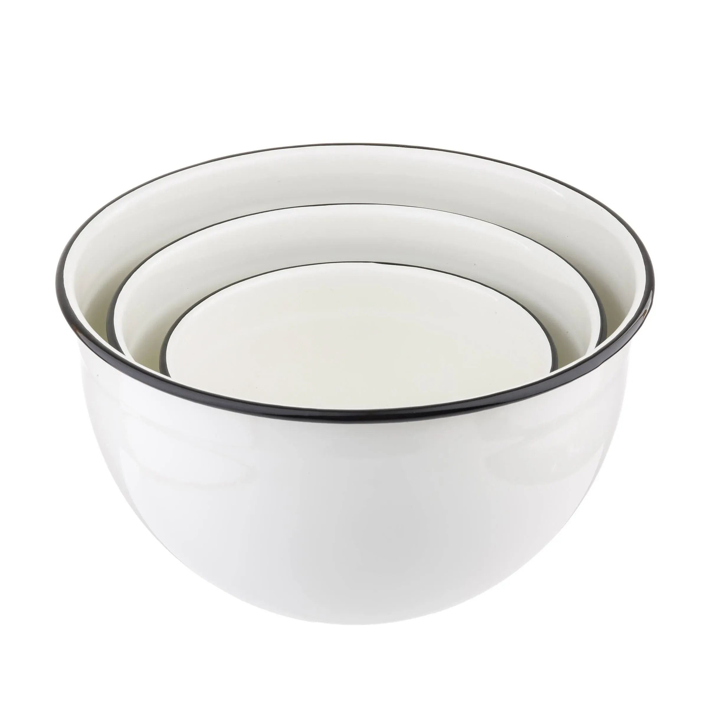 Tablecraft H80002, 3-Piece Enamel Mixing Bowl Set, Creamy White