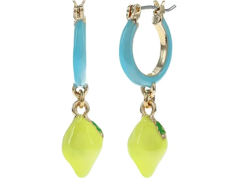 Betsey Johnson Enamel Lemon Charm Hoops