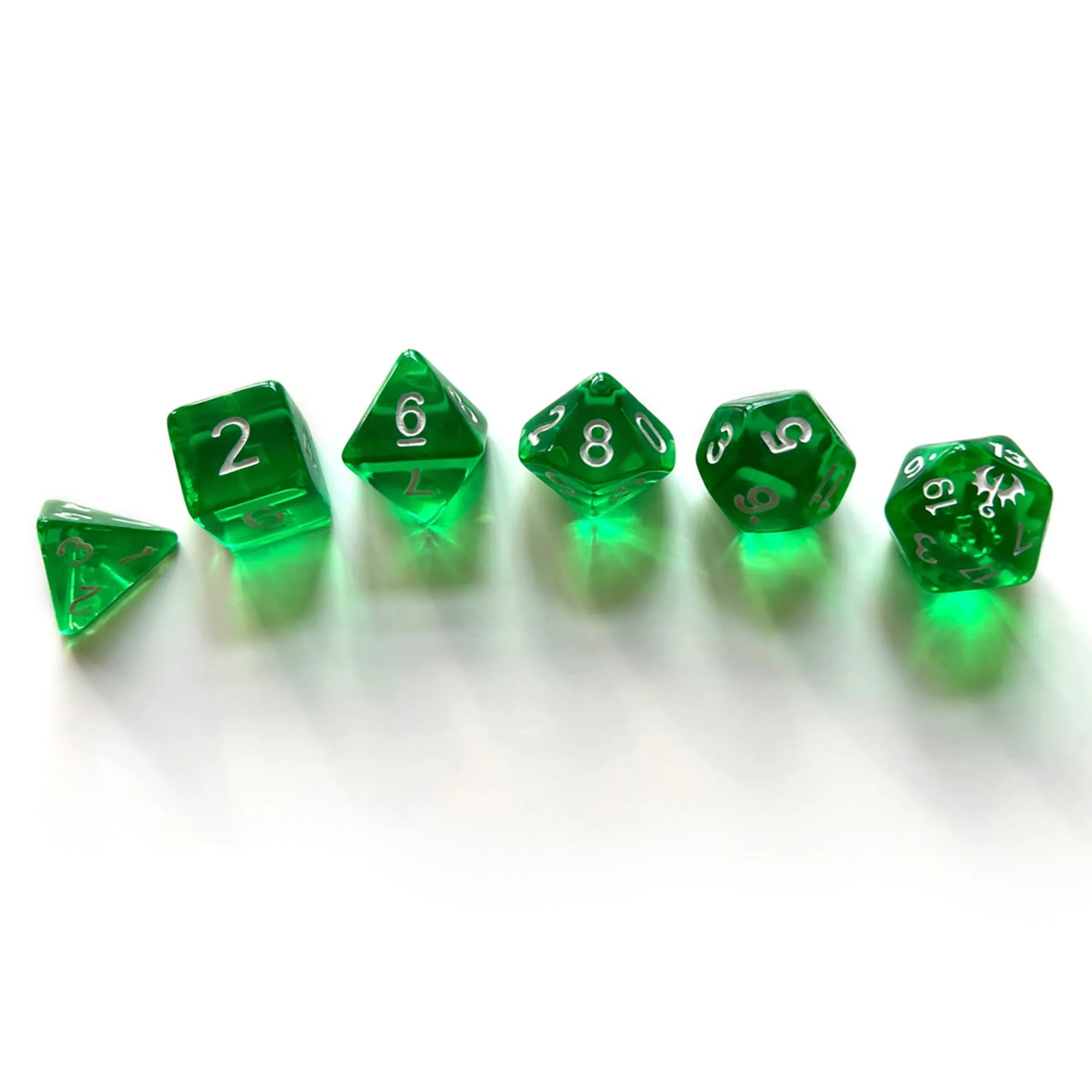 Dragonbane: Dice Set - 6 Piece Green Transparent Dice Set, Free League Publishing, Includes D4, D6, D8, D10, D12 & D20