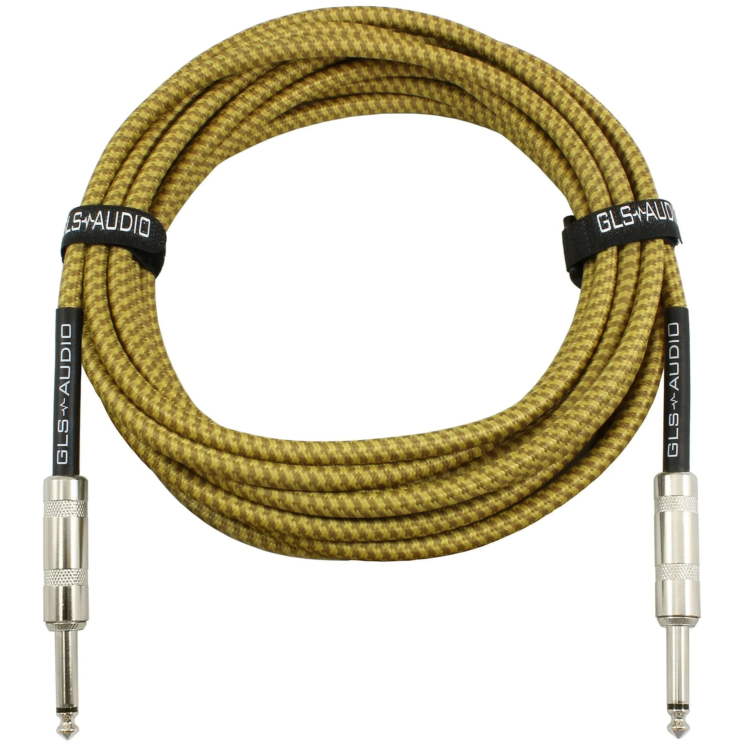 GLS Audio Instrument Cable - 1/4 Inch TS to 1/4 Inch Instrument Cable for Bass/Electric Guitar- Brown/Yellow Braided Tweed, 20ft