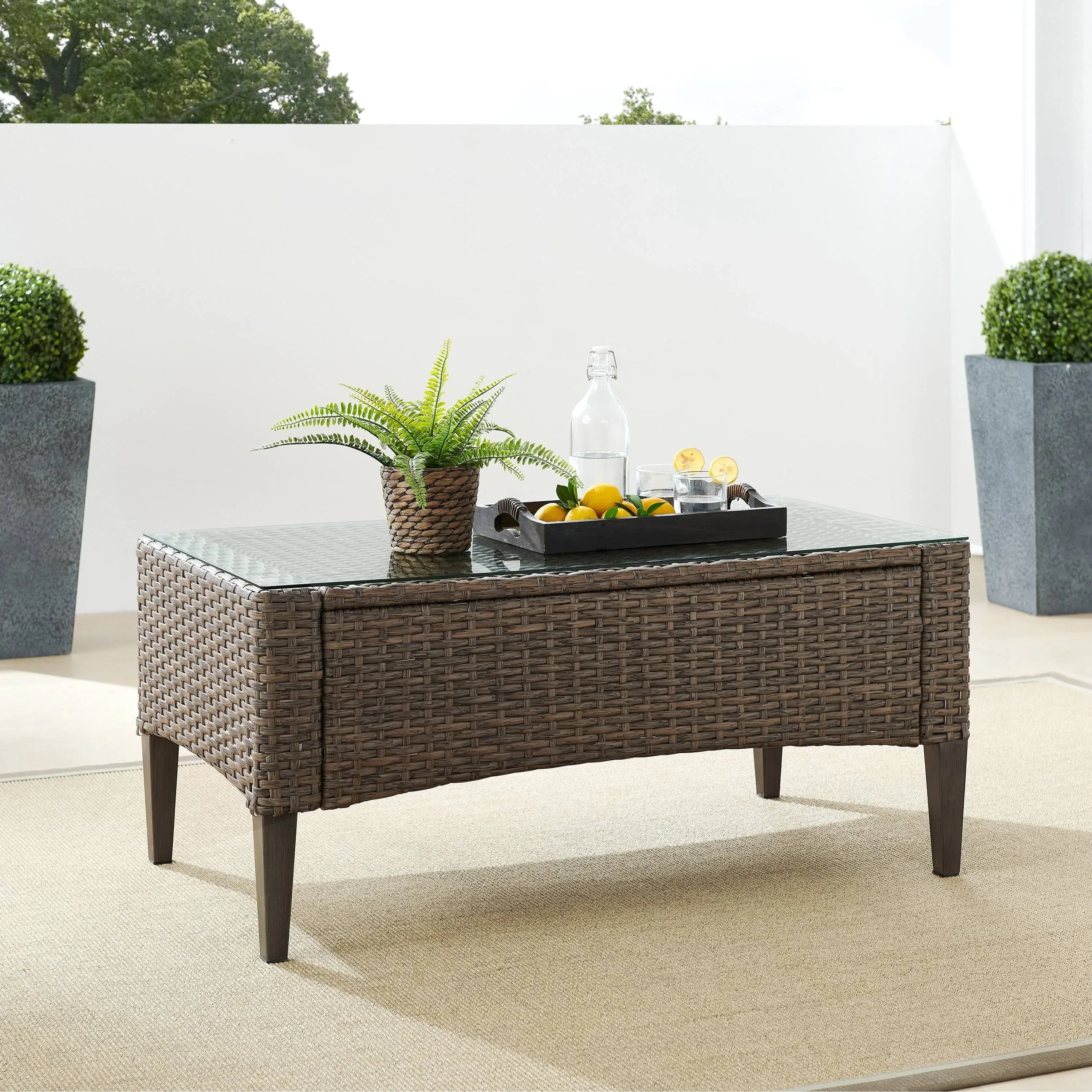 Crosley Rockport Outdoor Wicker Coffee Table Brown