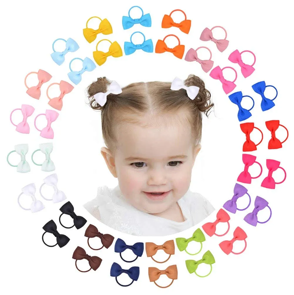 jollybows 40pcs 2 Inches Baby Girls Hair Bows Ties Mini Boutique Elastic Hair ...