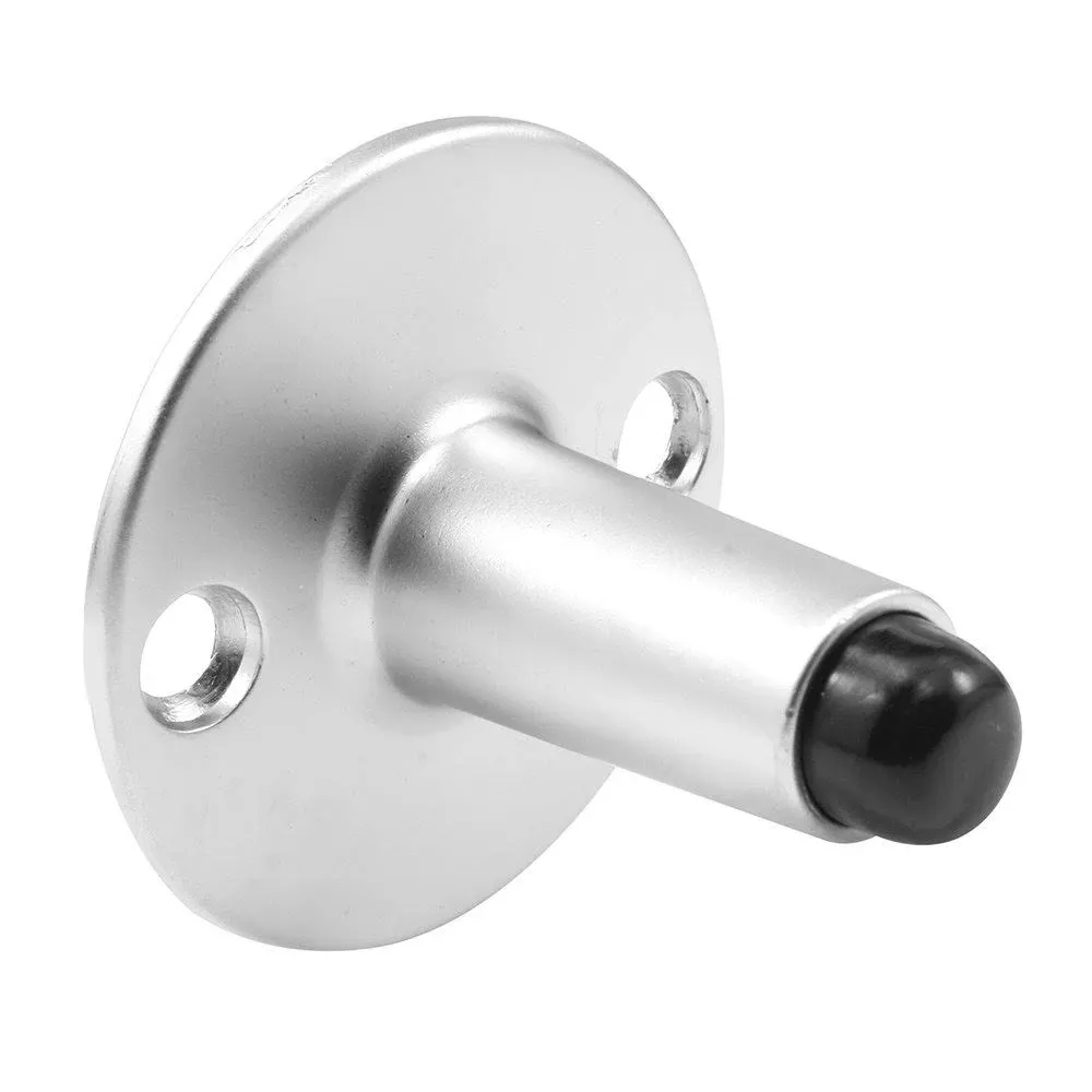 Door Stop, 2" Projection, Cast Stainless Steel, Satin Finish, Rubber Tip