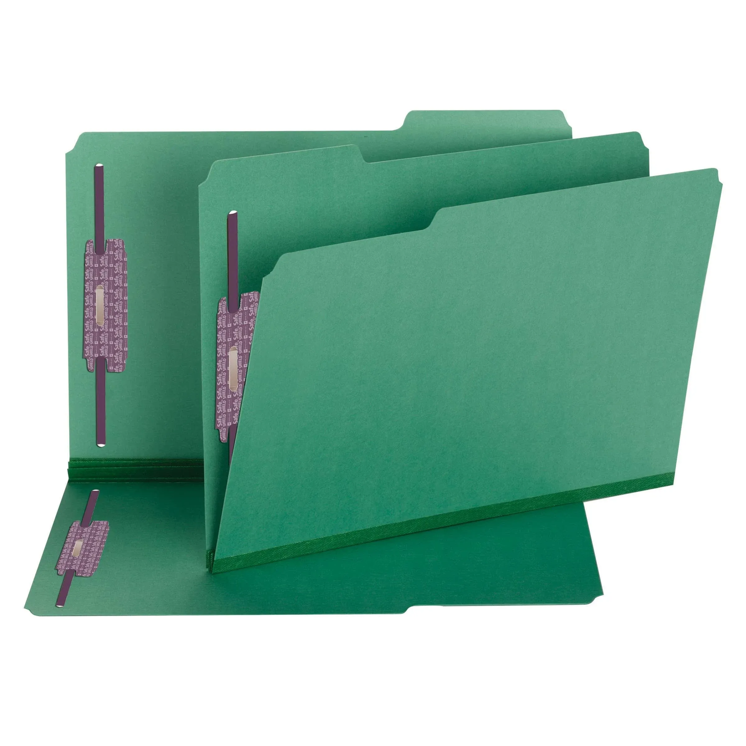 Smead Pressboard Fastener File Folder with SafeSHIELD Fasteners, 2 Fasteners, 1/3-Cut Tab, 2" Expansion, Legal Size, Green, 25 per Box (19938)