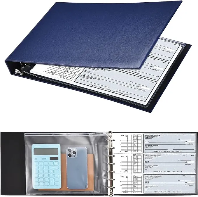 7 Ring Check Binder, 3-On-A-Page Business Checkbook Holder, 500 Checks Capacity,