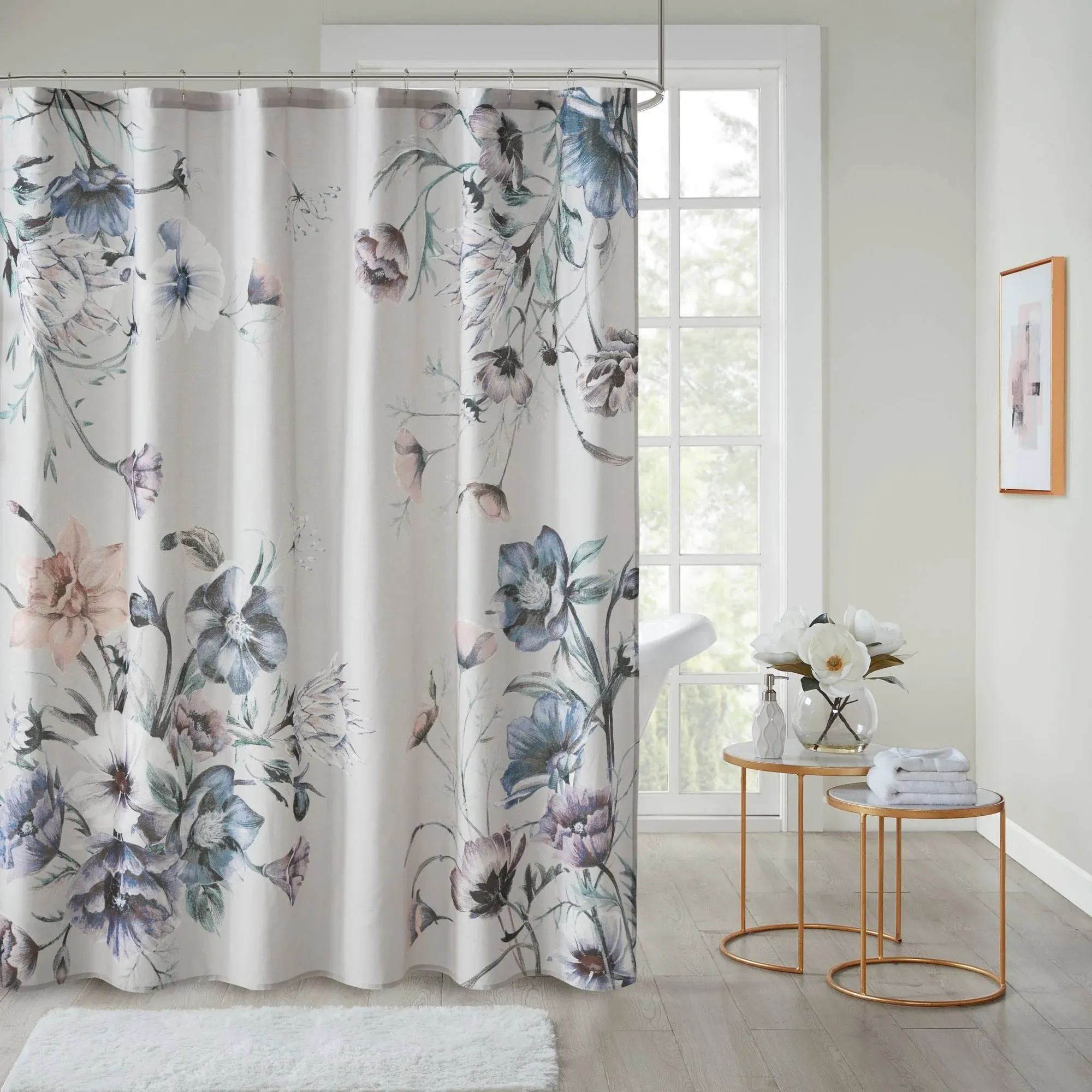 Cassandra Printed Cotton Shower Curtain - Blue - Madison Park