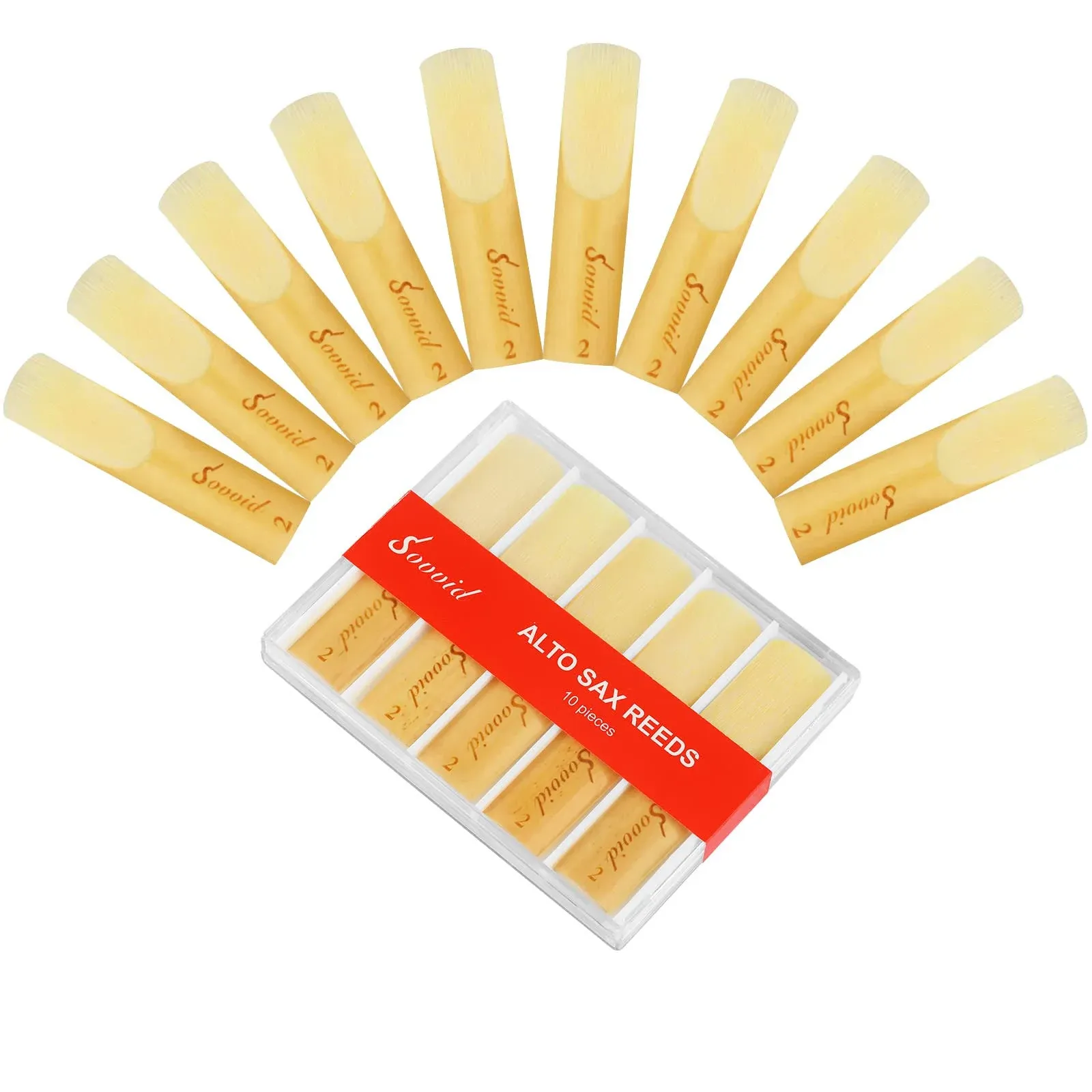 Sovvid 10 Pack Professional Alto Saxophone Reeds with Plastic Box Strength 2....