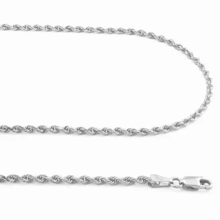 Nuragold 14K White Gold Diamond Cut Rope Chain Pendant Necklace