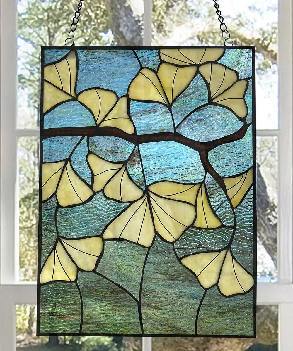 River of Goods Stained Glass Window Panel 17.5&#034; H X 13&#034; W, Classic Multi-colored