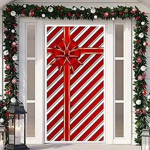 Christmas Bow Door Cover 35 x 71 Inch Indoor Outdoor Door Cover Decoration Vi...