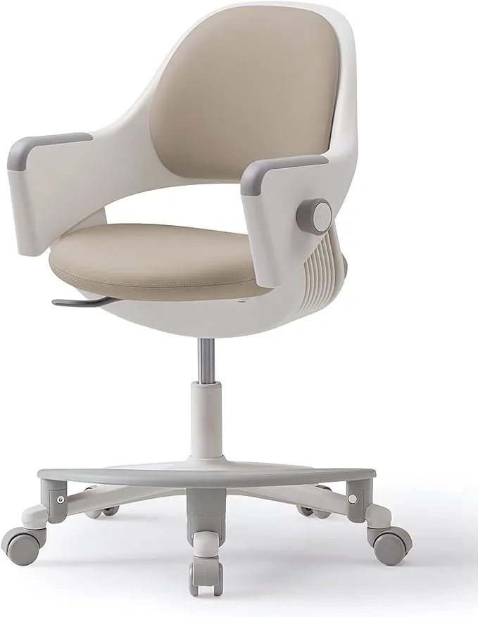 SIDIZ Ringo Kids Desk Chair : Ergonomic Kids Chair with Footrest, 4-Step Growing Function, Adjustable Seat Height, Sit-Locking Casters, Swivel Type Kids Chair (Soy Milk Beige Chair)