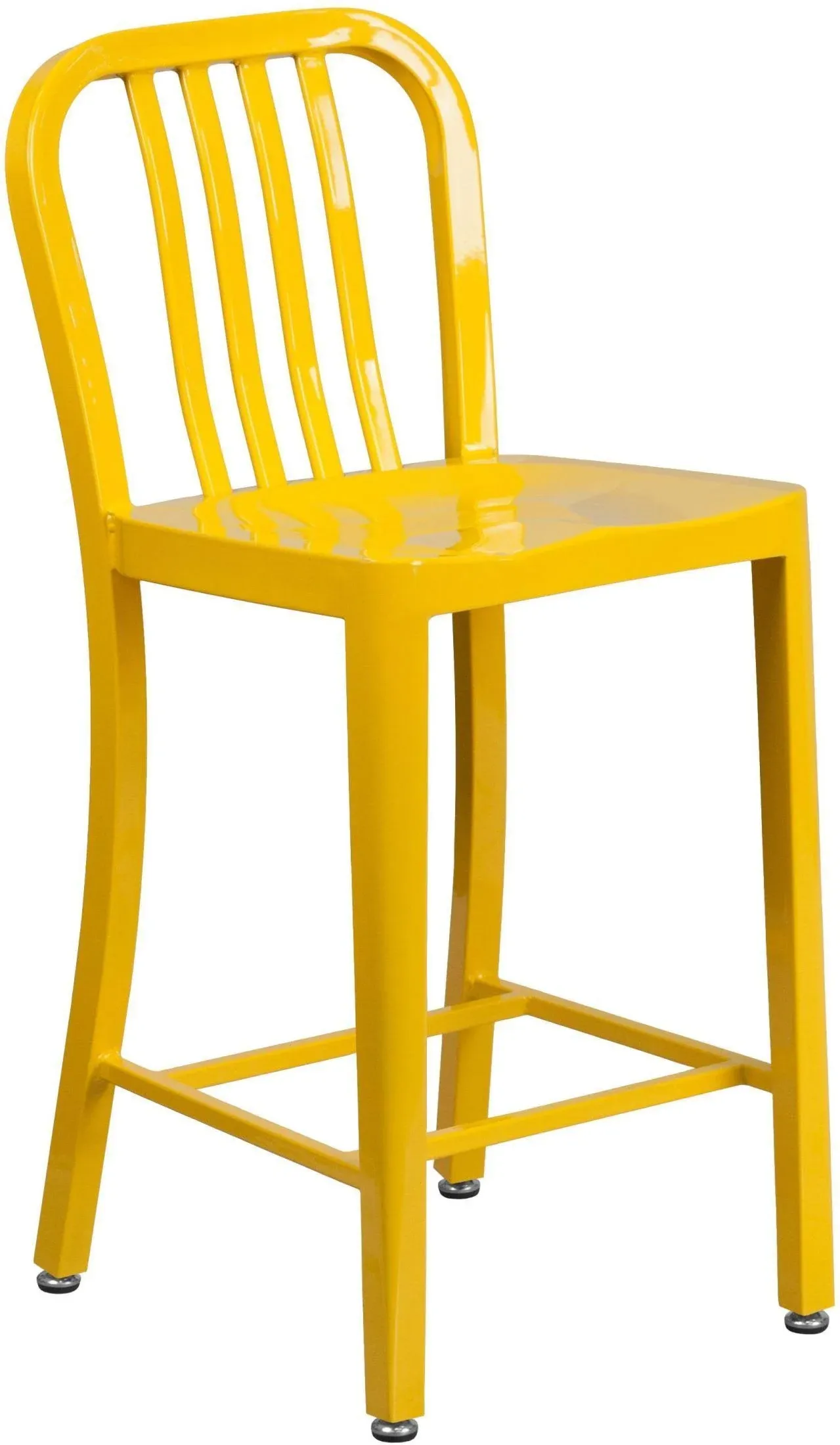 Flash Furniture CH-61200-24-YL-GG Yellow Metal Indoor-Outdoor Counter Height Stool with Vertical Slat Back 24&amp;amp;quot;