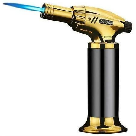 Piioket Jet Torch Flame Lighter Welding Soldering Adjustable Fire Flame Windproof Refillable Butane Gas Cigar Cigarette Lighter Chef Dabs Cooking Tool - Gold