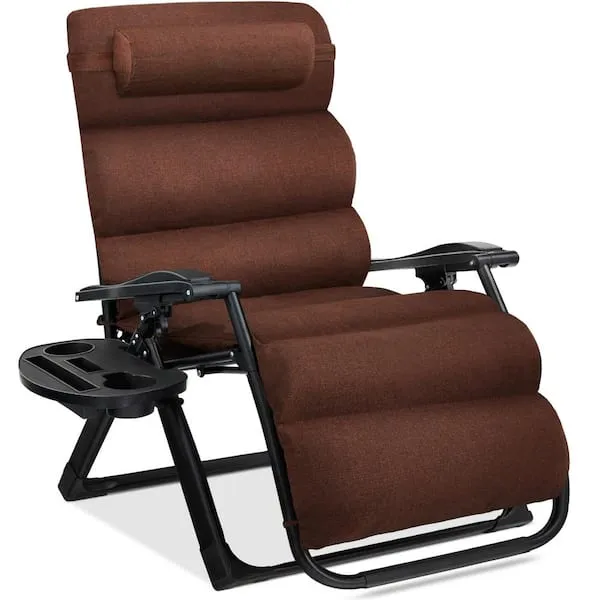 Best Choice Products Oversized Zero Gravity Chair, Folding Outdoor Patio Recliner, XL Anti Gravity Lounger w/Removable Cushion, Cup Holder, Side Tray, 350lb Capacity - Woodland BrownBest Choice Products Oversized Zero Gravity Chair…