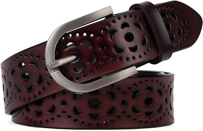 JASGOOD Women's Hollow Flower Leather Belt