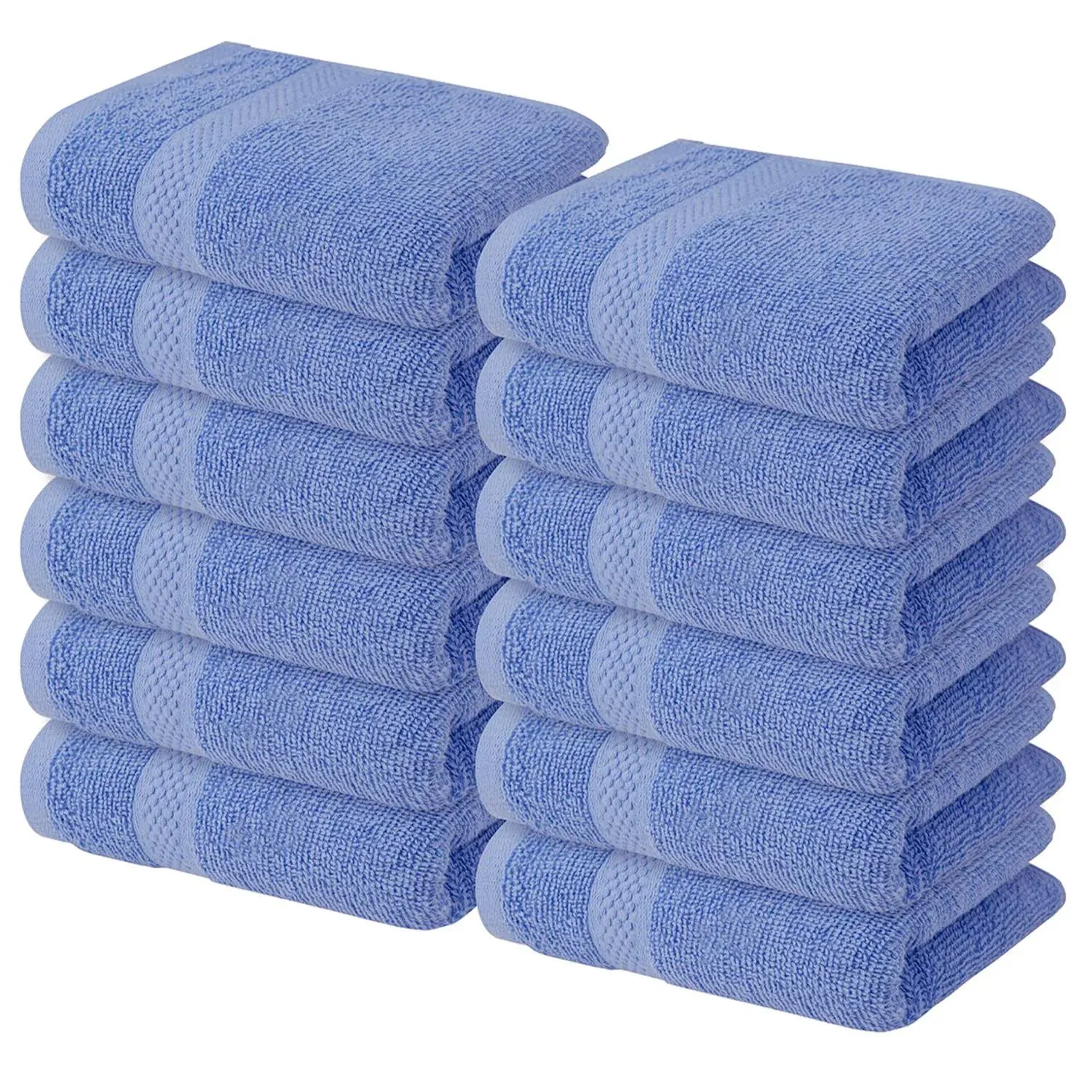 Infinitee Xclusives 12 Pack Premium Blue Wash Cloths and Face Towels, 13x13 100% Cotton, Soft and Absorbent Washcloths Set - Perfect for Bathroom, Gym