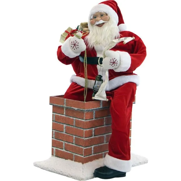 Fraser Hill Farm 48-In. Music and Motion Santa Claus in the Chimney, Life-Size Animated Christmas Holiday Indoor Home Decor, FSC048-1RD