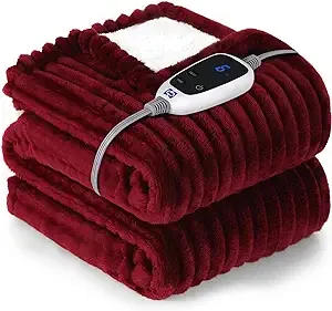 Sealy Heated Blanket Electric Throw, 50"x60" Heating Blanket Throw, 6 Heat Levels & 2-10 Hours Auto-Off Over-Heat Protection, Ribbed Flannel to Sherpa, Machine Washable, Red