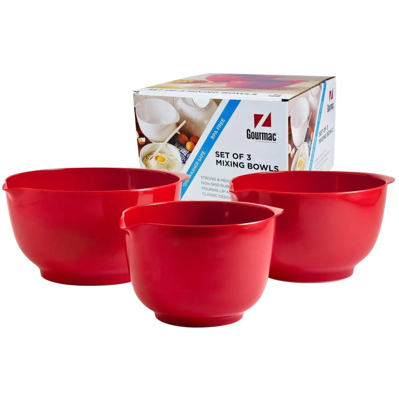 Hutzler Melamine Mixing Bowl Set 2 3 and 4 Liters Quarts Red