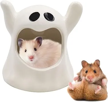 Hamster Hideout Ceramic Cute Ghost Shape Funny Hamster House and Habitats All...