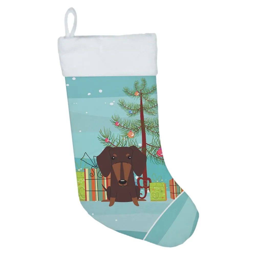 Caroline's Treasures, Christmas, Merry Christmas Tree Dachshund Chocolate Christmas Stocking, 13.5 x 18, Dogs