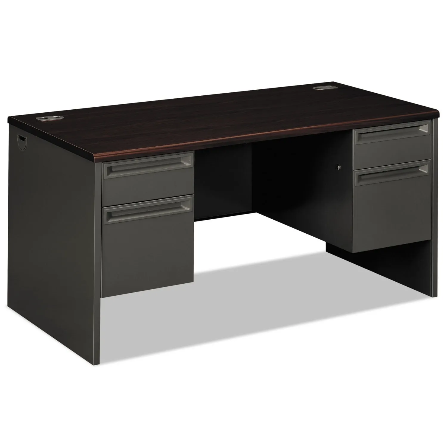 HON 38000 Series Charcoal/ Mahogany Double Pedestal Desk