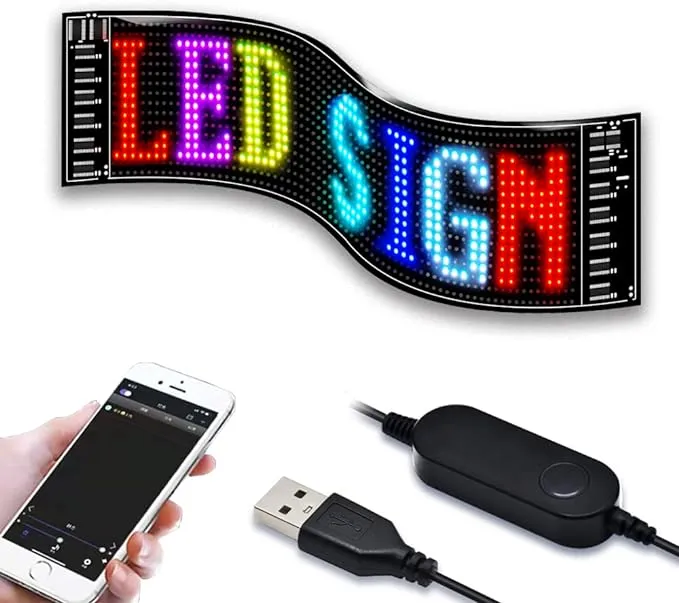 LED Matrix panel Bluetooth APP Control USB 5V Flexible LED Screen Scrolling Text Pattern Animation LED sign display for Car Windows, Shop, Bar and Entrance Sign.