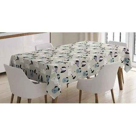 Dog Tablecloth Nursery Style Cartoon Puppy Faces Adorable Animals with Side and Front View Portraits Rectangular Table Cover for Dining Room Kitchen 60 X 84 Inches Multicolor by Ambesonne