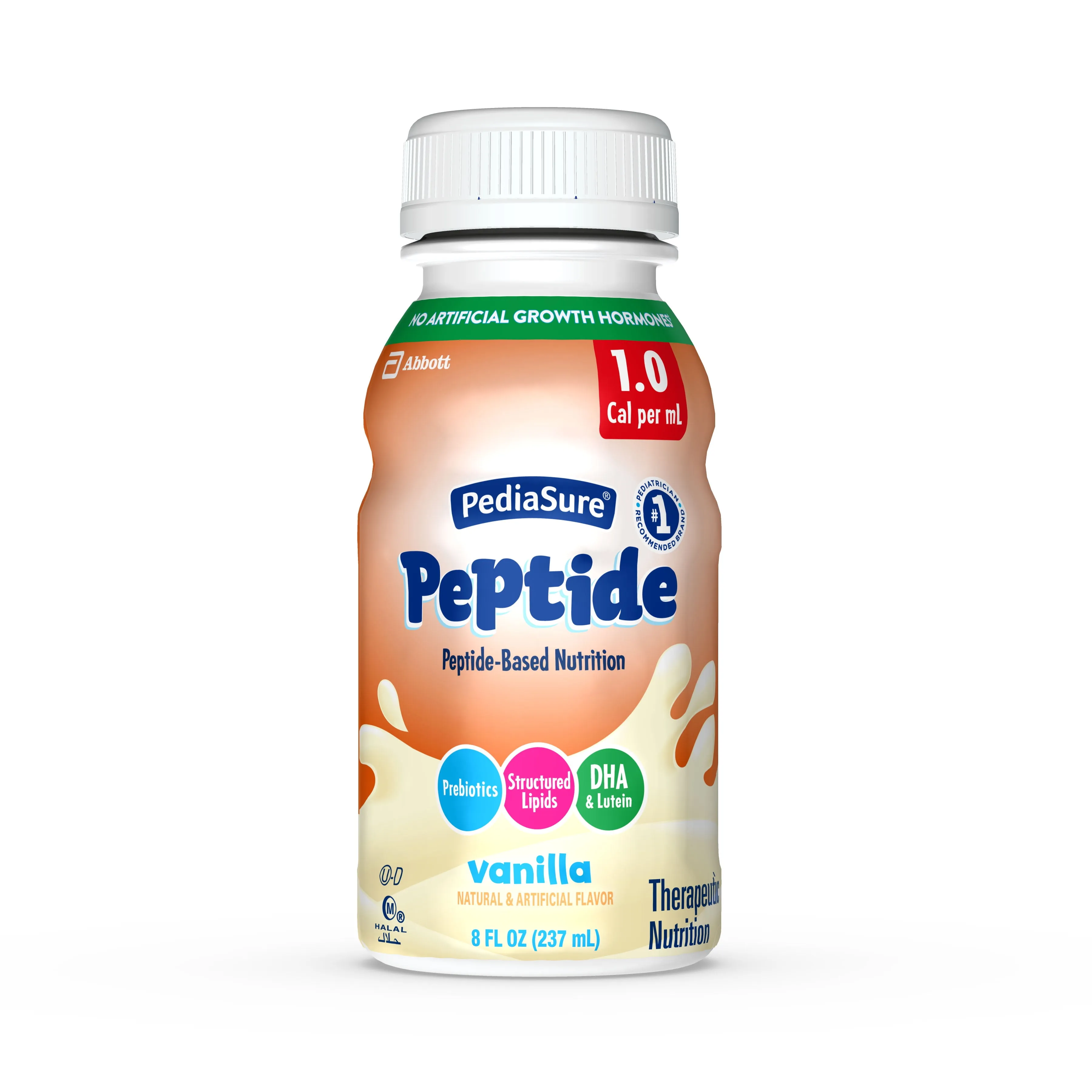 PediaSure Peptide 1.0 Cal, Complete, Balanced Nutrition for Kids with GI Conditions, Peptide-Based Formula, with 7g Protein and Prebiotics, for Oral or Tube Feeding, Vanilla, 8 Fl Oz (Pack of 24)