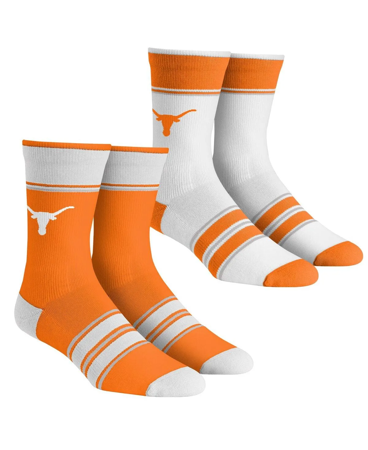 Men's and Women's Rock 'Em Socks Texas Longhorns Multi-Stripe 2-Pack Team Crew Sock Set - Orange, White