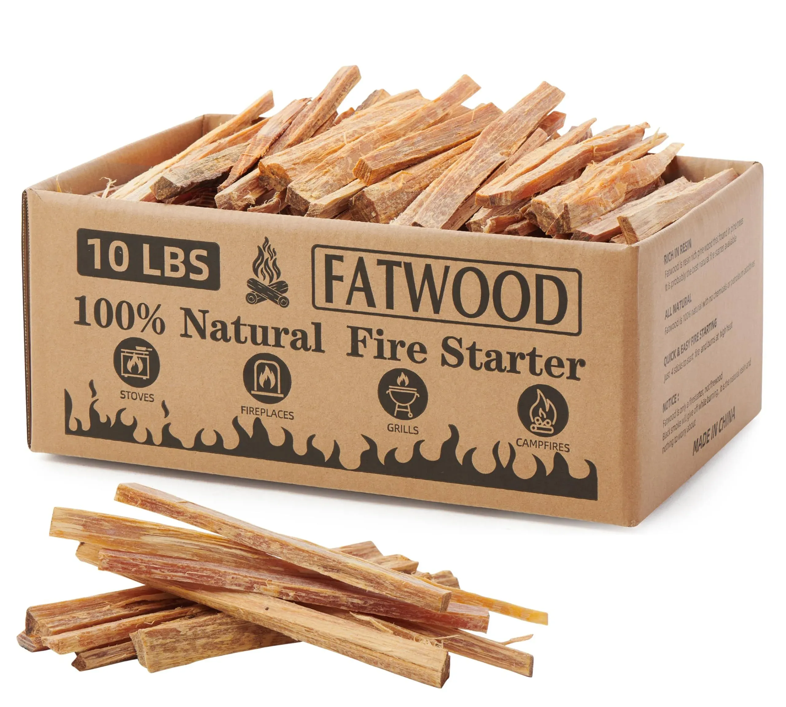 Mederlo 10 lbs Fatwood Fire Starter Sticks, 100% Natural Kindling, Pine Firewood ...