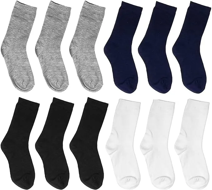 Falari 12 Pairs Boy Toddler Kids Cotton Crew Socks 6-8 Years White