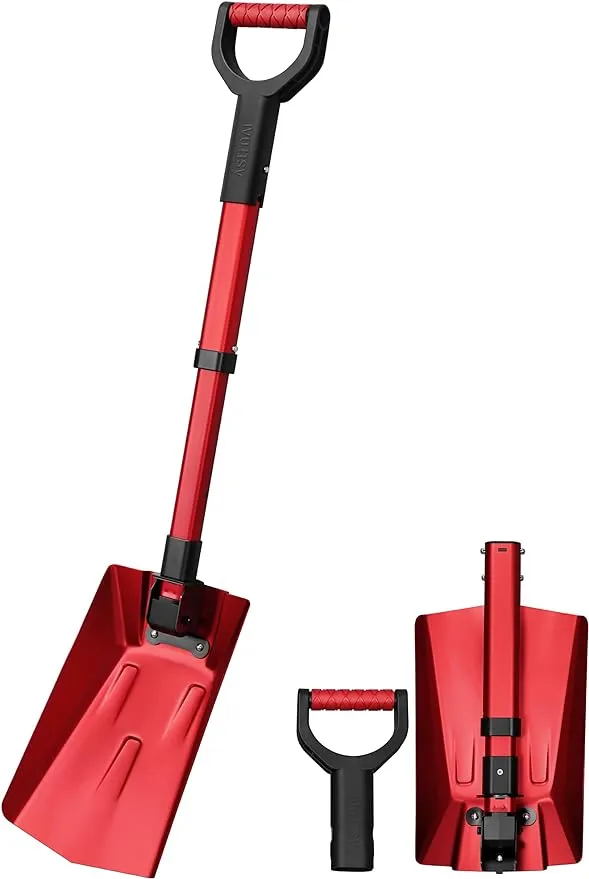 AstroAI 39" Folding Snow Shovel for Car, Extendable Snow Shovel with Thickened Aluminum Handle and Reinforced Iron Hinge, Portable and Multifunctional for Cars, Snowmobiles, Camping and Mud, Red