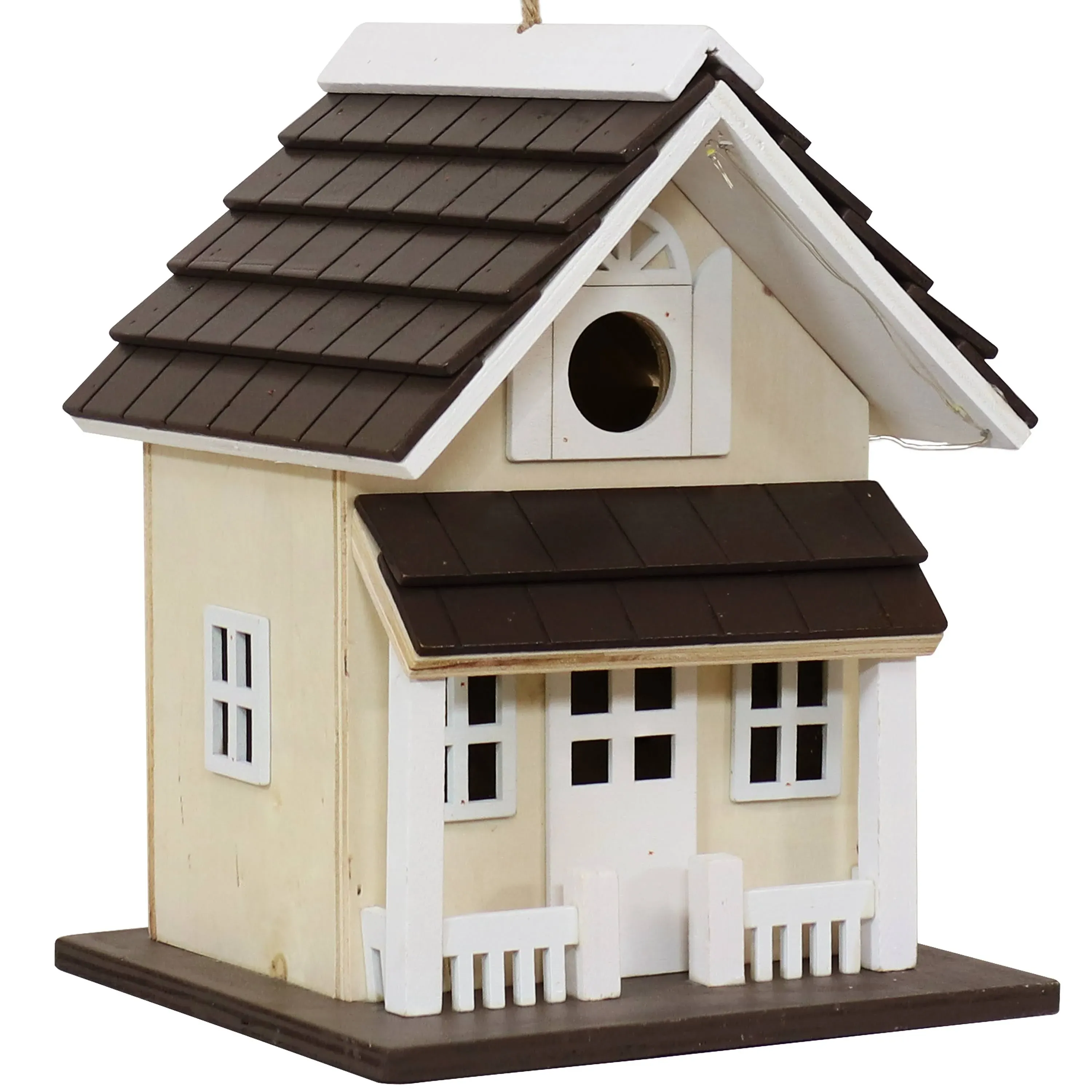 Sunnydaze 9.25 Cozy Home Wood Hanging Bird House with Solar Light Cream