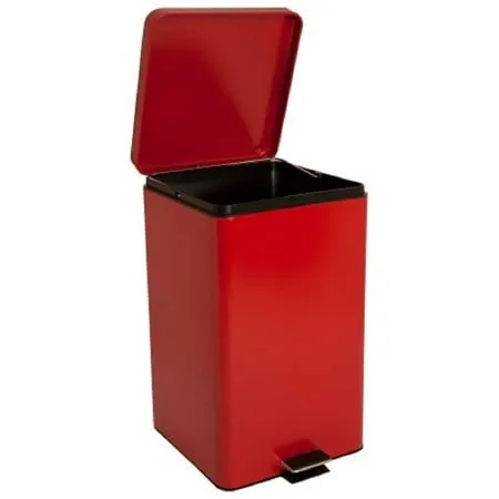 entrust Trash Can with Plastic Liner 32 Quart Square Red Steel Step On 1 Count