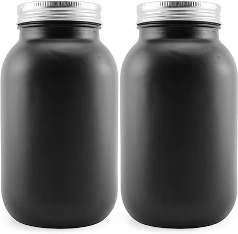 Darware Black Chalkboard Mason Jars (Quart Size, 2-Pack); Black-Coated Blackboard Surface Glass Jars for Arts and Crafts, Gifts, and Rustic Home Decor