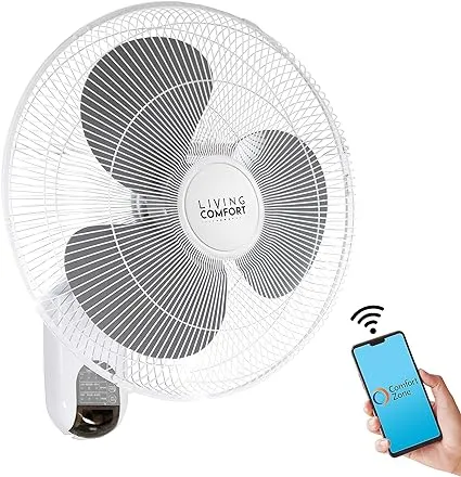 Comfort Zone Living Comfort 16" WiFi 3-Speed Wall Mount Fan, Timer and Adjustable Tilt, Compatible with iOS/Android/Alexa/Google AssistantComfort Zone Living Comfort 16" WiFi 3-Speed Wall Mount Fan, Timer and Adjustable Tilt, Compatible with i…